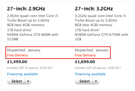 27-inch iMac January shipping date