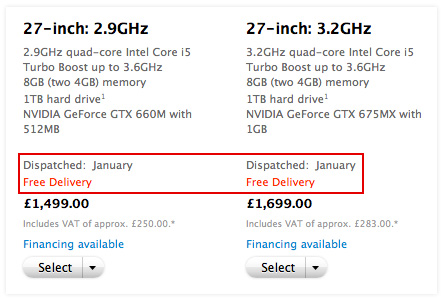 27-inch iMac January shipping date