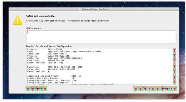 Mac OS X 10.7.3 CUI errors