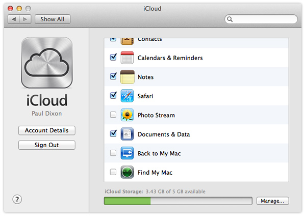 iCloud settings