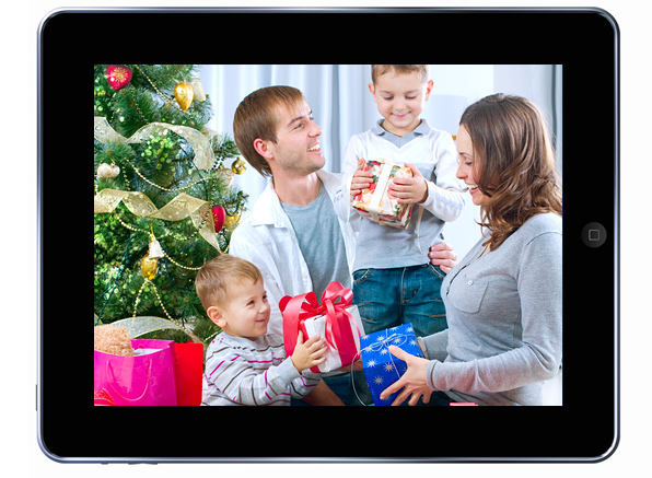 iPad showing a family at Christmas