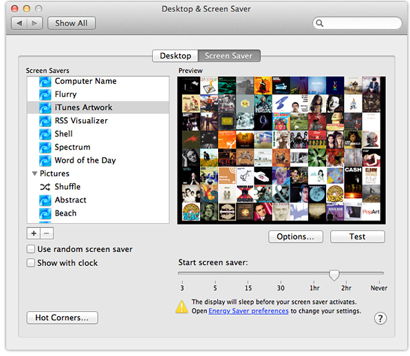 iTunes Artwork Screen Saver Preferences