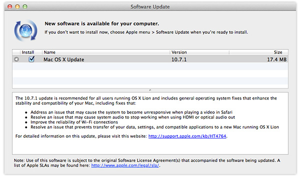 OS X Lion 10.7.1 update