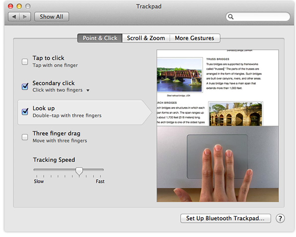 OS X Lion Trackpad preferences