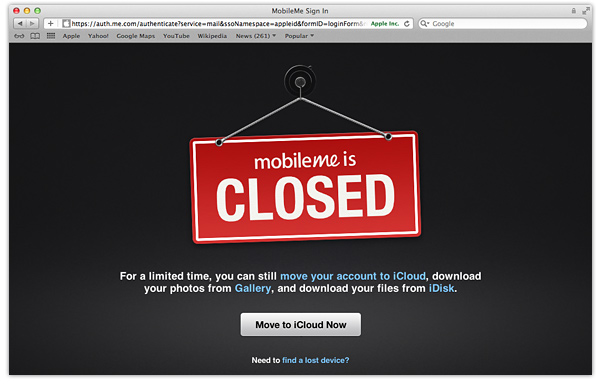 MobileMe is closed