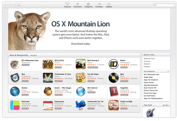 OS X Mountain Lion Mac App Store
