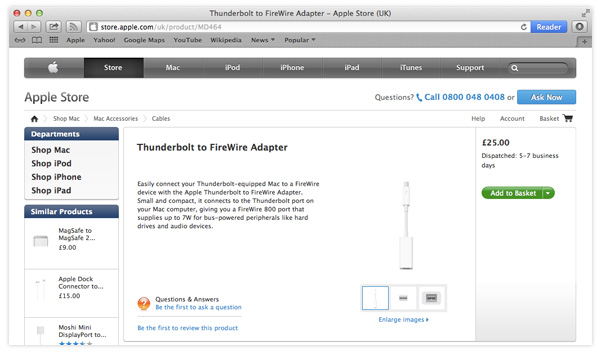 Apple Thunderbolt to FireWire Adapter